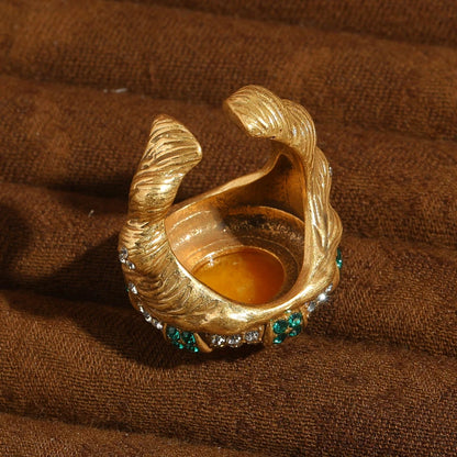 Vintage Round Yellow Stone Women White Green Rhinestone Luxury Designers Ring