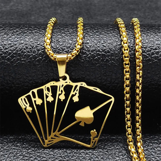 Lucky Ace of Spades Poker Casino Playing Card Stainless Steel Fashion Pendant Necklace