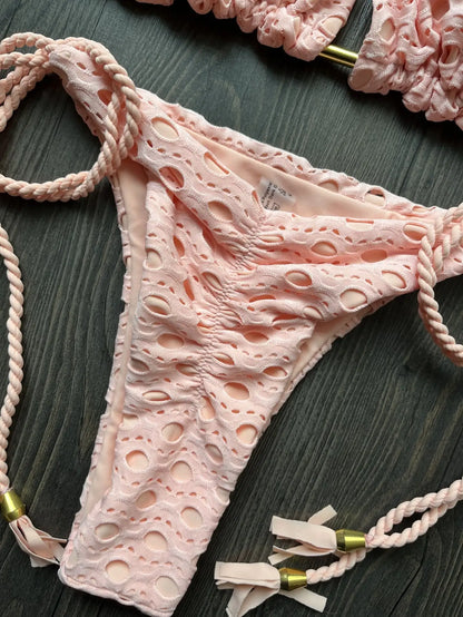 Sexy solid color swimsuit 2-piece w/ tassel straps bikini split beach swimwear Suit