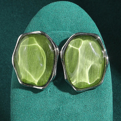 Vintage Transparent Green Earrings Stone Stud Luxury Glass Natural Irregular Hammer Pattern Summer Jewelry Valentine Accessories