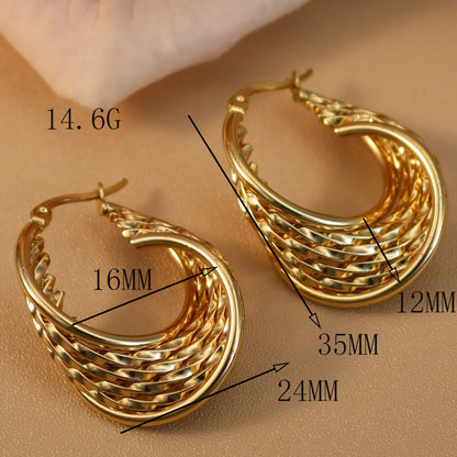 Women 18K Gold Plated Stainless Steel Fashion Wedding Party Earrings Jewelry Party Gift