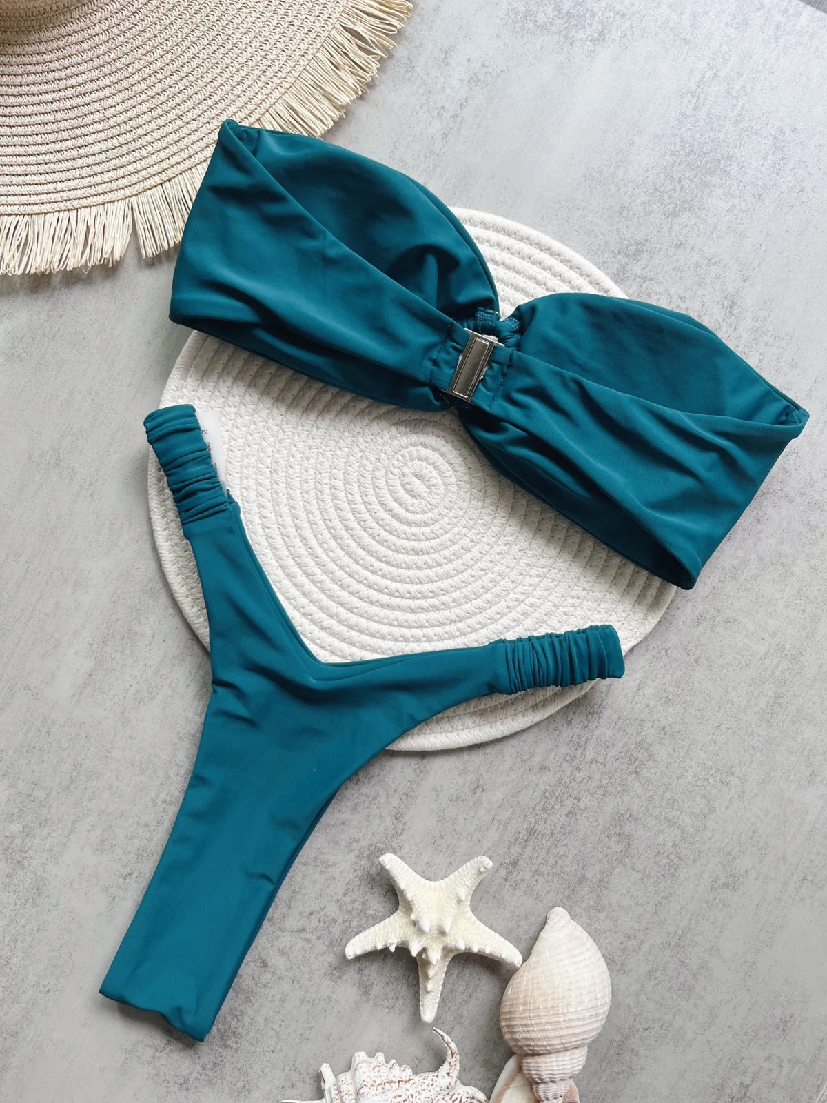 Micro Bikini Push Up Women Swimwear Brazilian Bikini Thong Solid Beachwear Swimsuit