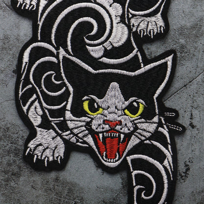 Large Black Noble Animal Cat Patch Embroidered Patches Iron on Clothing Backpack Badges Twill Craft Stickers