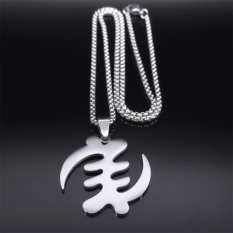 Women Men Stainless Steel Silver Color Ethnic Adinkra Gye Nyame Ghana African Chain Necklace