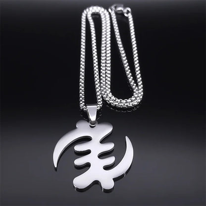 Women Men Stainless Steel Silver Color Ethnic Adinkra Gye Nyame Ghana African Chain Necklace