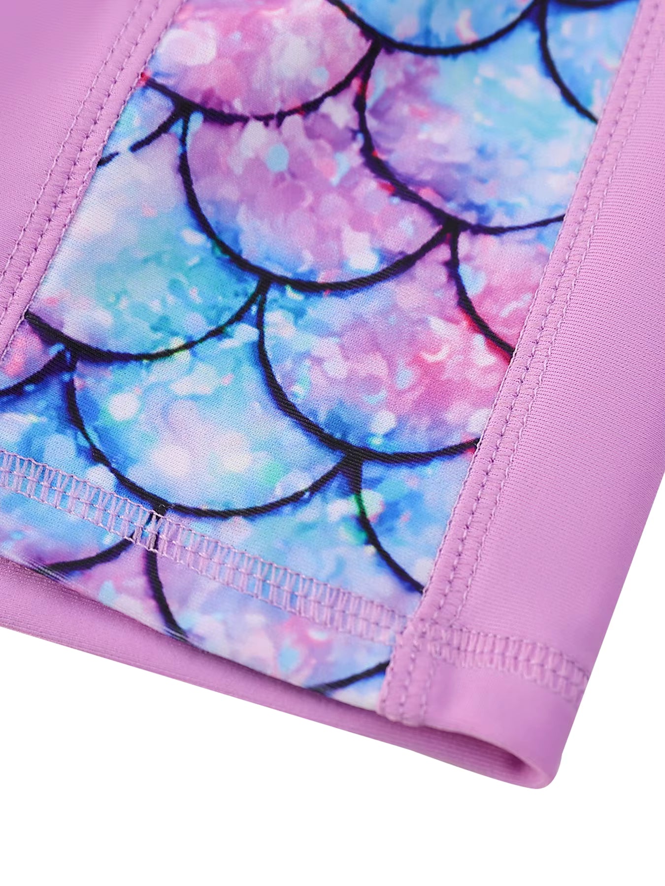 2pcs Girls Kids Short Sleeve Mermaid Scale Tops Boyleg Shorts Swimwear Beach Bathing Suit