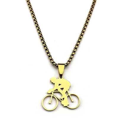 Bicycle Road Pendant Necklace for Men Stainless Steel Gold Color Sports Style Chain Jewelry Gifts accesorios para hombre kette