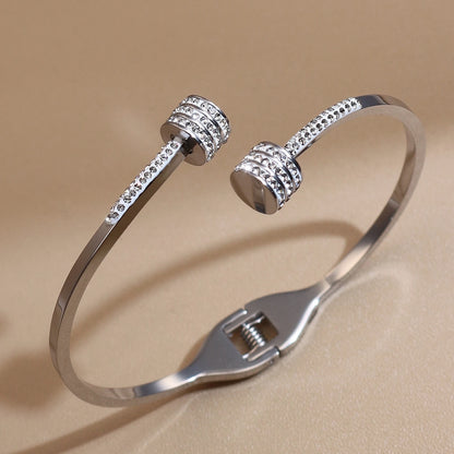 Women 18k Gold Plated Crystal Hollow Open Stainless Steel Bracelet