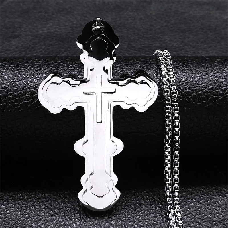 Men Big Cross Jesus Stainless Steel Gold Color Christ God Chain Necklace