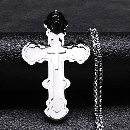 Men Big Cross Jesus Stainless Steel Gold Color Christ God Chain Necklace