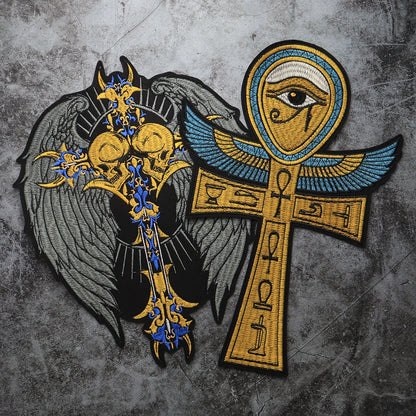 Punk Wings Skull Biker Rock Large Embroidered Patch Appliques Iron on Patches Badge Clothes Sewing