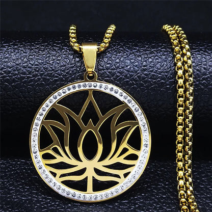Women Metatron Sacred Geometry Symbol Flower of Life Stainless Steel Crystal Pendant Necklace