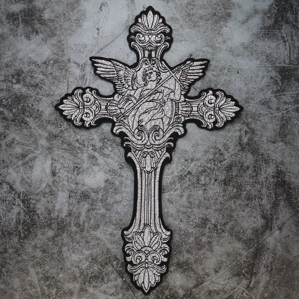 Big Cross Skull Gothic Punk Rock Iron on Patches Embroidered Crown Skull Patch Clothes Sewing Stickers