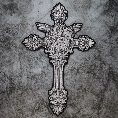 Big Cross Skull Gothic Punk Rock Iron on Patches Embroidered Crown Skull Patch Clothes Sewing Stickers