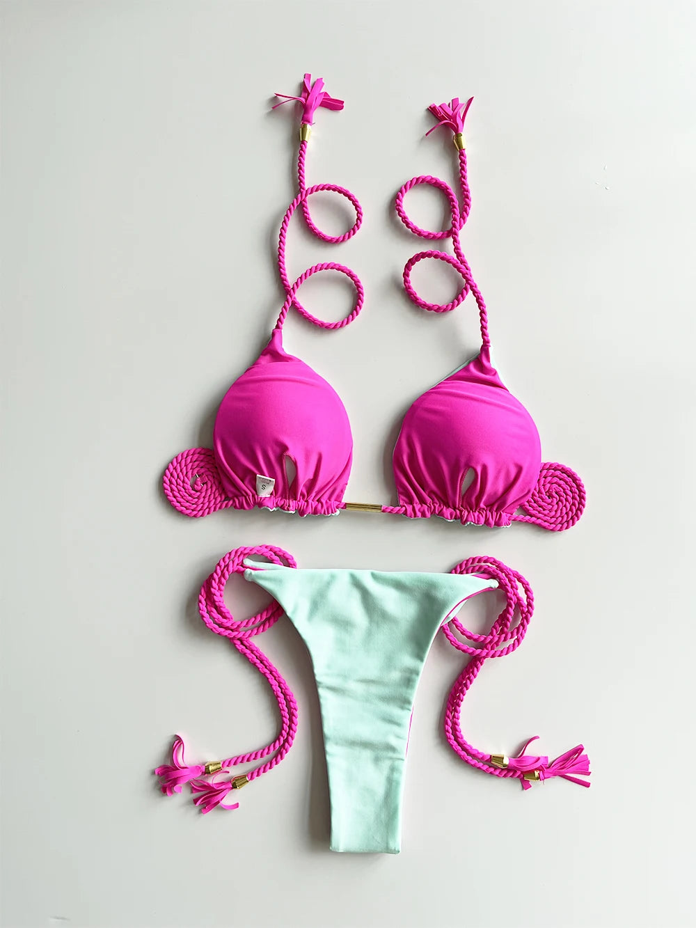 Sexy Separate Triangle Pure Color Rope Weaving Multicolor Bikini Swimsuit Suit