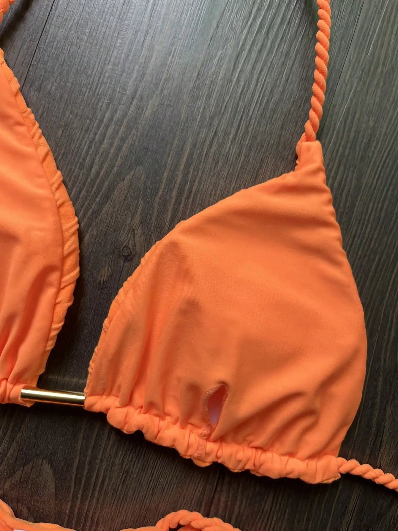 Women Solid color bikini braided rope tied split swimsuit 2-piece swimsuit set