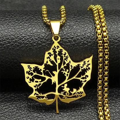 Tree Of Life Amulet Love Hollow Leaf Stainless Steel Gold Silver Color Chain Necklace Pendant