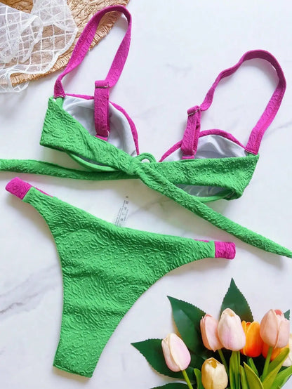 Sexy Green Patchwork Bikini Push Up Underwire Micro Swimsuit Brazilian Bathing Thong Suits
