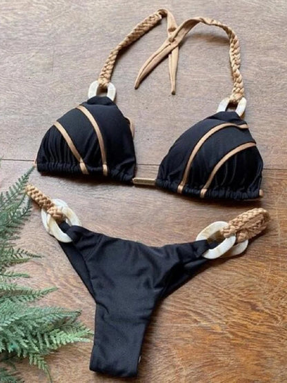 Women Bandeau Bikini Swimwear Push Up Thong Patchwork Swimsuit Backless Bathing Suit