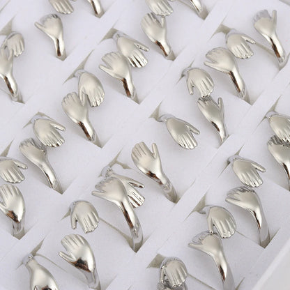 36 Pcs / lot Hugging Hand Punk Stainless Steel Vintage Adjustable Friendship Rings