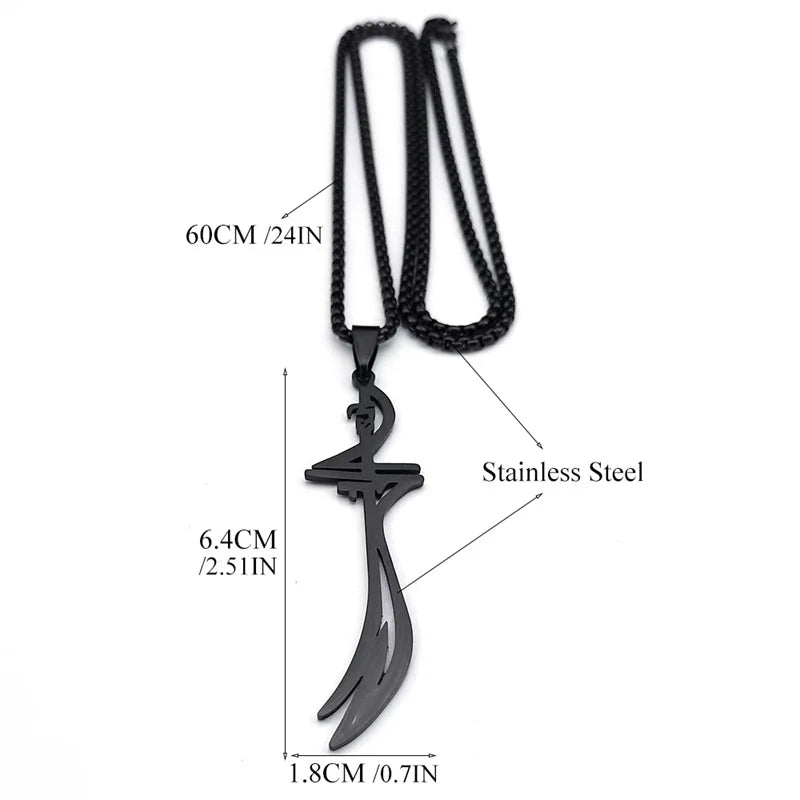 Women Men Stainless Steel Black Color Muslim Islam Imam Ali Sword Arabic Knife Necklace