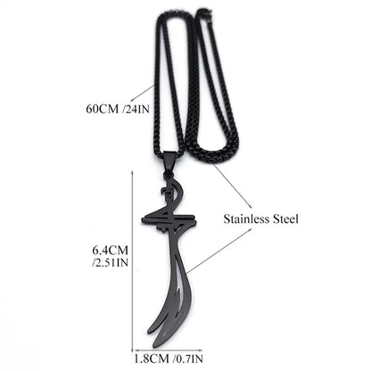 Women Men Stainless Steel Black Color Muslim Islam Imam Ali Sword Arabic Knife Necklace