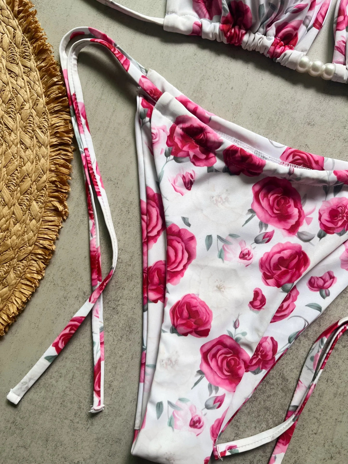 Micro Women Swimsuit Brazilian Bikini Halter Print Push Up Pearl Beachwear Suit