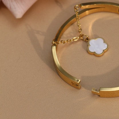Roman Numeral Crystal Flower Shaped Pendant Stainless Steel Bracelet Bangles