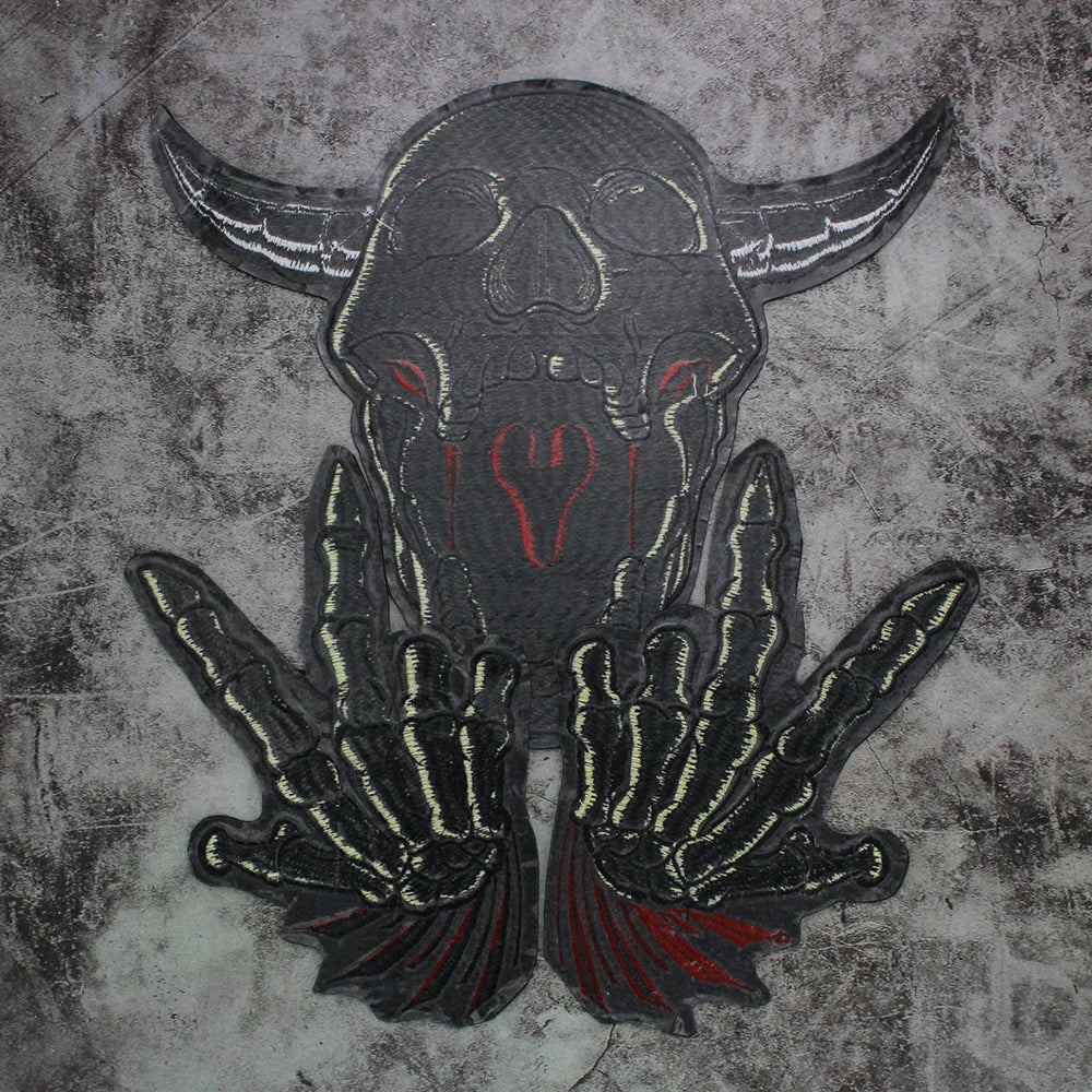 Skull Finger Embroidery Patch Appliques Iron on Patches Badge Clothes Sewing
