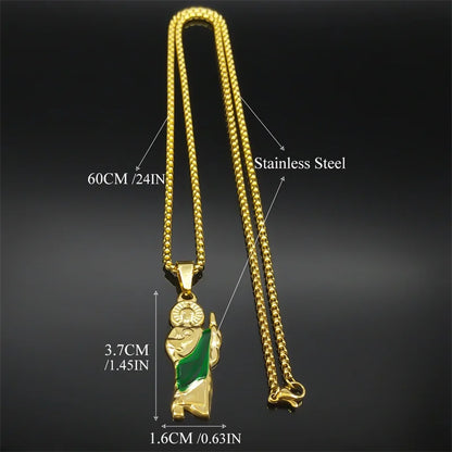 Women Men Stainless Steel Gold Color St. Jude Religious San Judas Tadeo Pendant Necklace