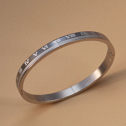 Women Roman Numeral 18k Gold Color Stainless Steel Zircon Bracelet Bangles