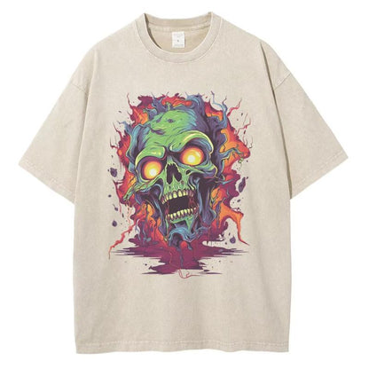 Men Zombie Contrast Printed Graphic Cotton Washed Tops Tees Shirt