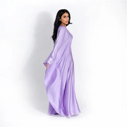 Women Satin Cloak Long Sleeve Loose Kaftan Fashion O Neck Long Dress