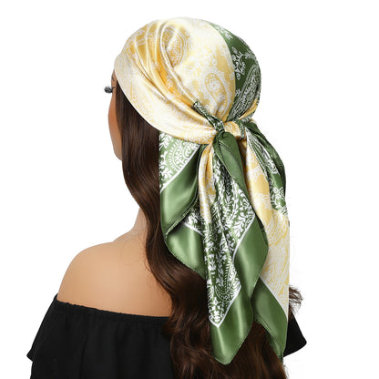 90cm Women Four Seasons Square Silk Satin Bandana Wrap Shawl Scarves Scarfs Spk8