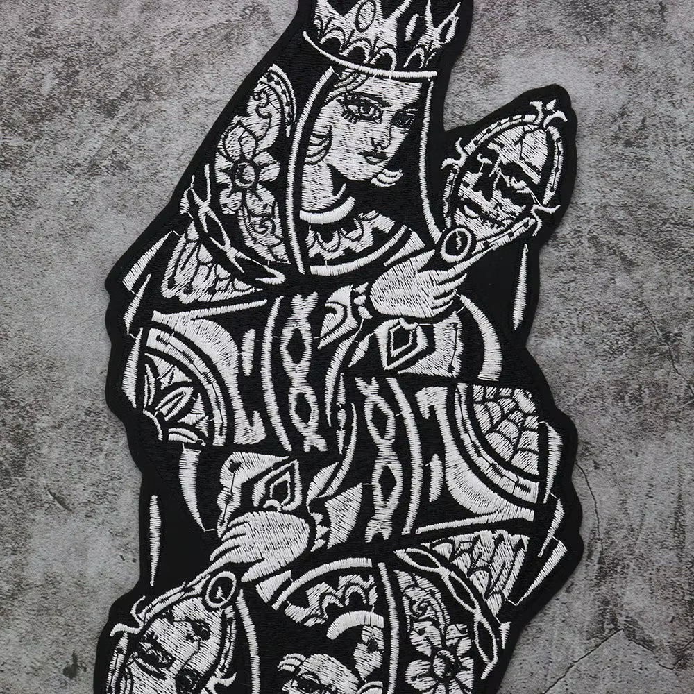 Embroidered Women Poker Skull the Crown Patch Appliques Iron on Patches Badge Clothes Sewing