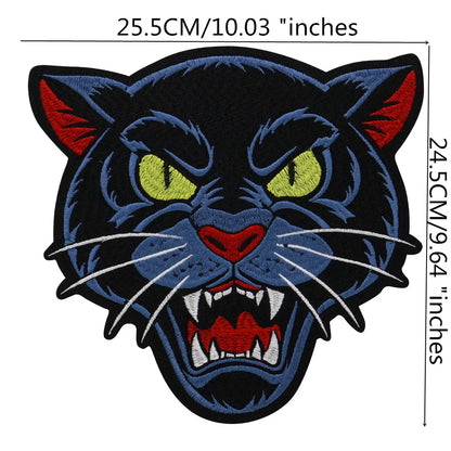 Large Size Biker Applique Fierce Tiger head Embroidery Patches Iron on for Clothes Animal Stickers Patch