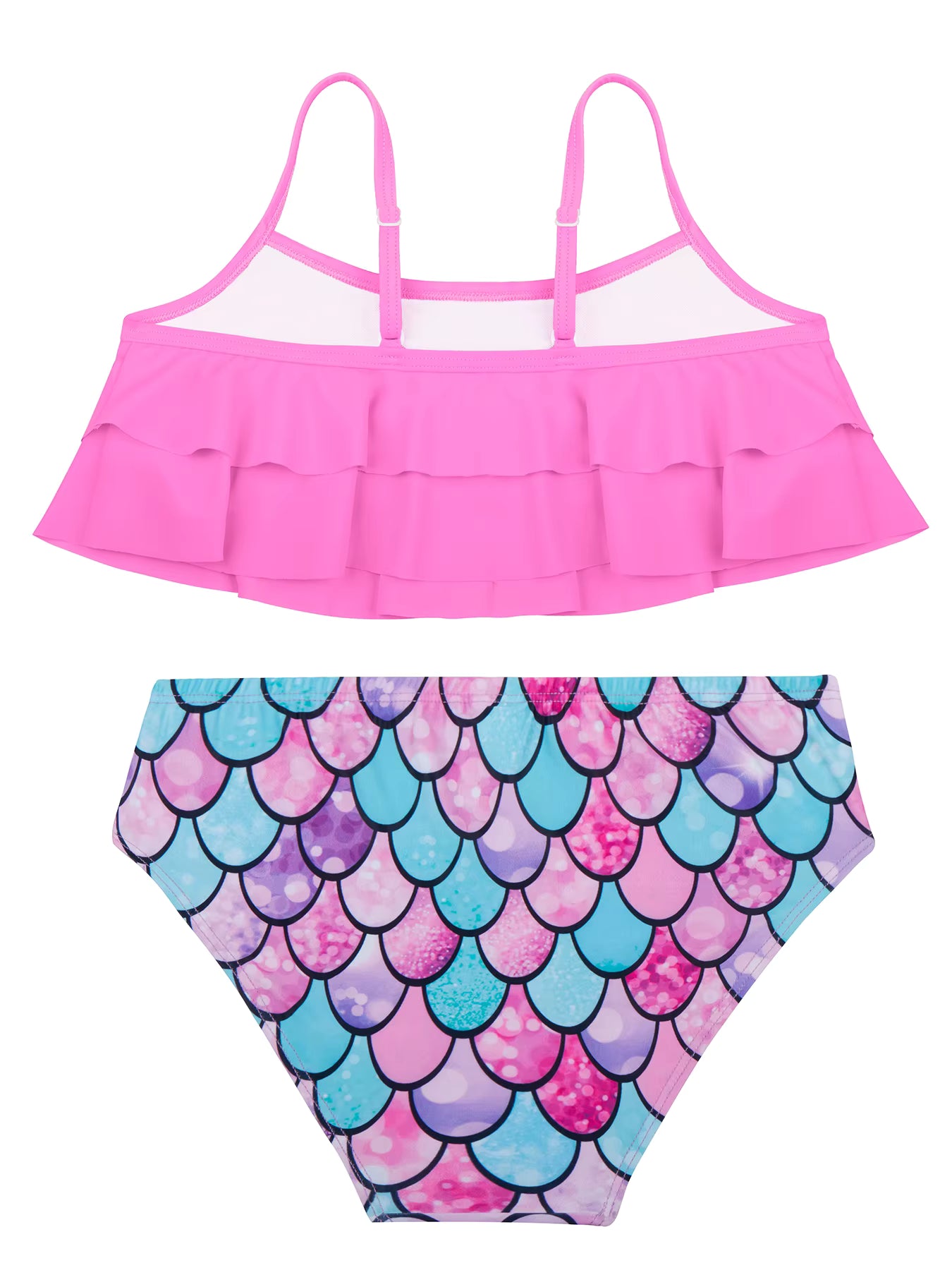 2pcs Kids Girl Sleeveless Pink Ruffle Crop Tops Scale Print Swim Briefs Swimming Suit