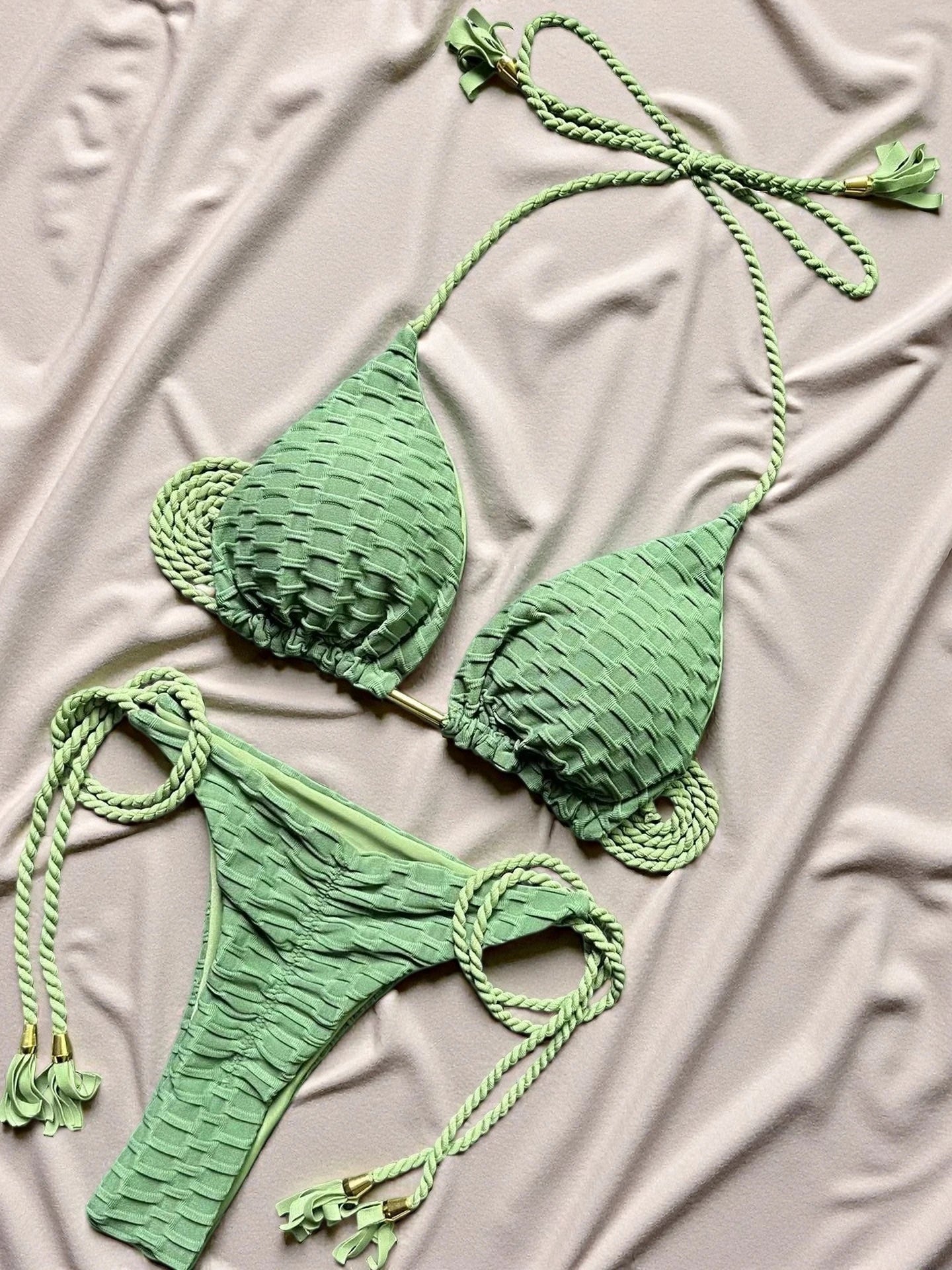 sexy bikini set w/ braided straps and split swimsuit 2-piece beach swimsuit