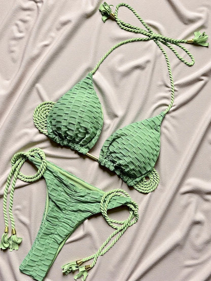 sexy bikini set w/ braided straps and split swimsuit 2-piece beach swimsuit