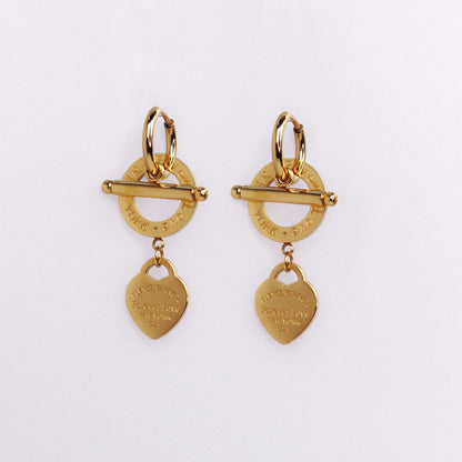 Women Fashion Stainless Steel Heart-Shaped Pendant Love Earrings