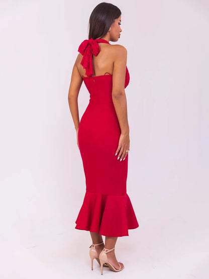 Sleeveless Fishtail Women Halter Deep V Neck Backless Bodycon Party Sexy Long Dress