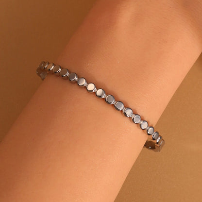 New Floral Blue Zircon Lentil Design 18K Gold Plated Stainless Steel Women's Bracelet Jewelry