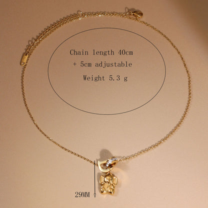 Women Small Elephant Zircon Roman Numeral 18K Gold-Plated Stainless Steel Necklace