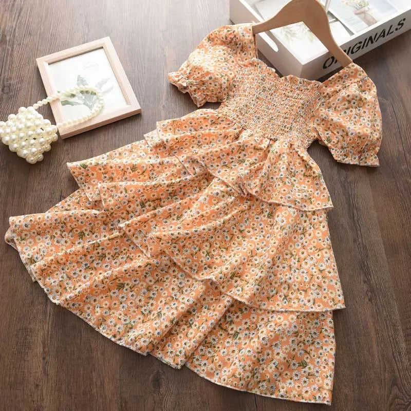 Kids Girls Flower Princess Layered Birthday Party Dress