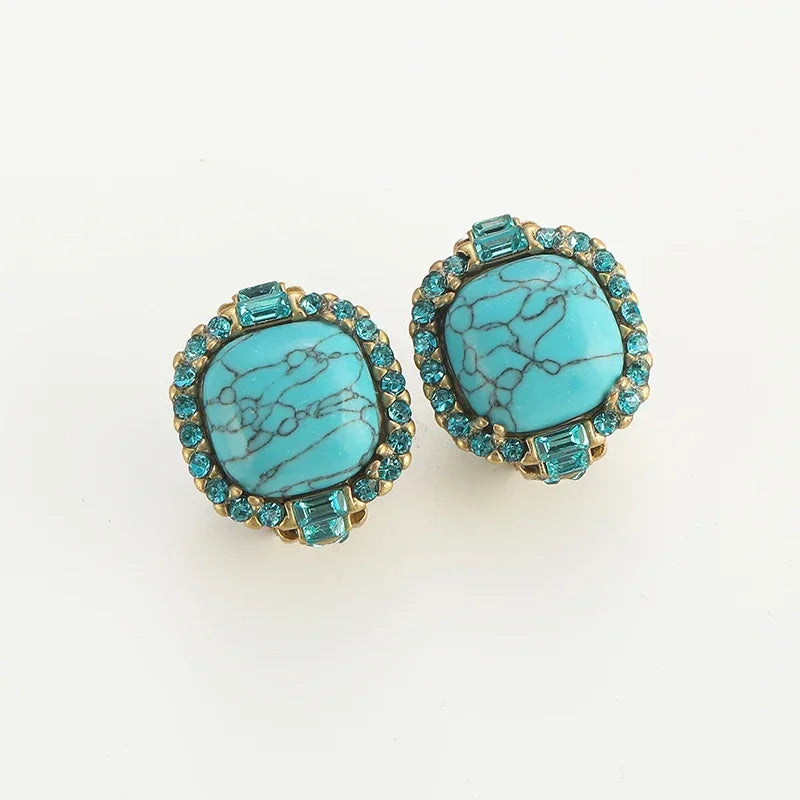 Women Gothic Vintage Designer Natural Blue Stone Stud Earrings