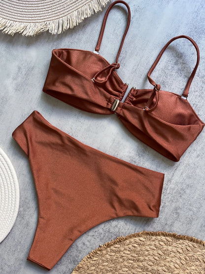 Sexy Push Up Swimwear Brazilian Bikini Thong Solid Beachwear Bathing Suits
