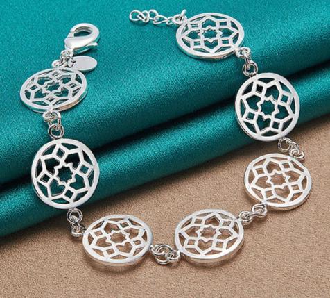 925 Sterling Silver Gold Round Flower Women Wedding Engagement Party Chain Bracelet