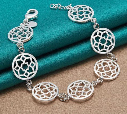 925 Sterling Silver Gold Round Flower Women Wedding Engagement Party Chain Bracelet