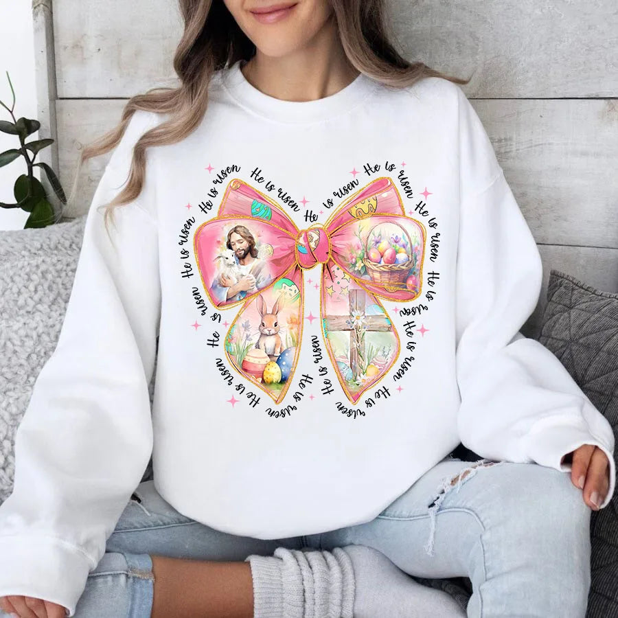 Easter Christian Jesus He is Risen Bow DIY Iron-On Heat Transfer Sticker Decals T-shirts Sweatshirts Bag Clothes Decor