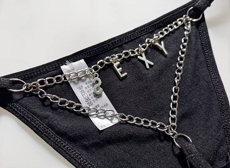 Women Letter Diamond Rhinestones G-String Briefs Underwear Low Waist Thong Panties